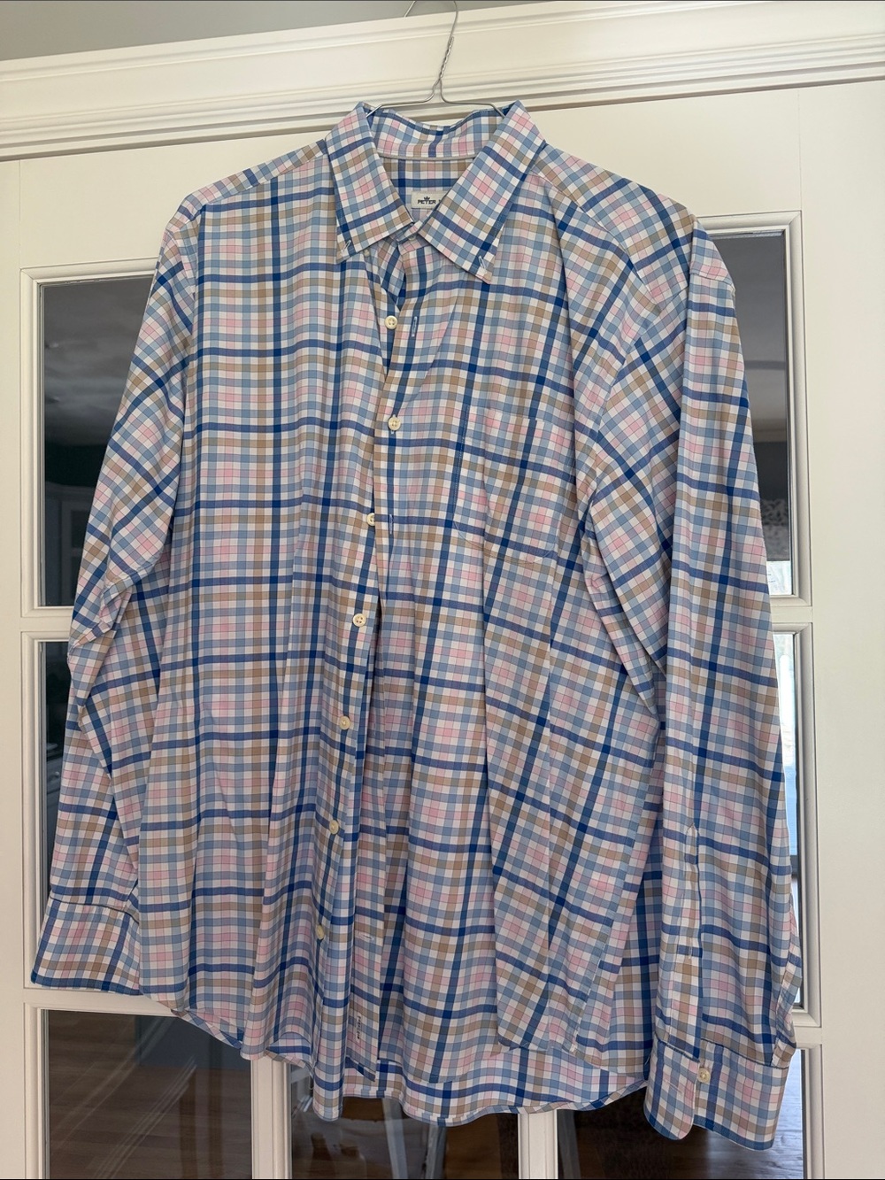 Peter Millar Blue, Pink, Tan Plaid Dress Shirt